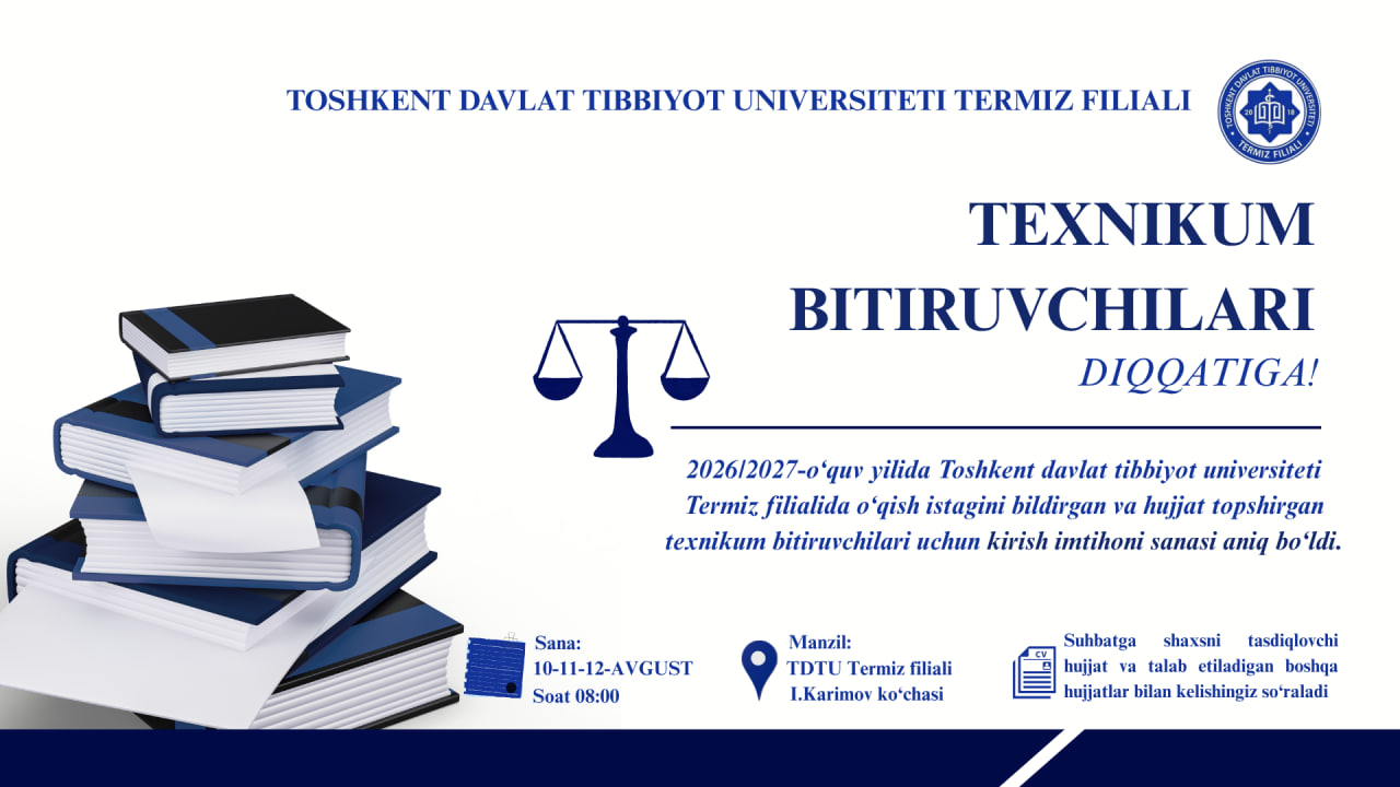Read more about the article TEXNIKUM BITIRUVCHILARI DIQQATIGA!